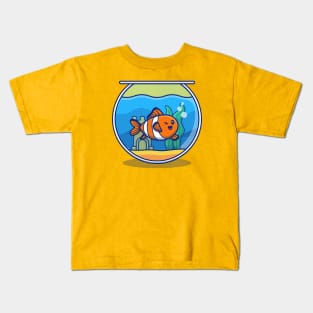 Clown Fish Swimming In The Aquarium Cartoon Kids T-Shirt